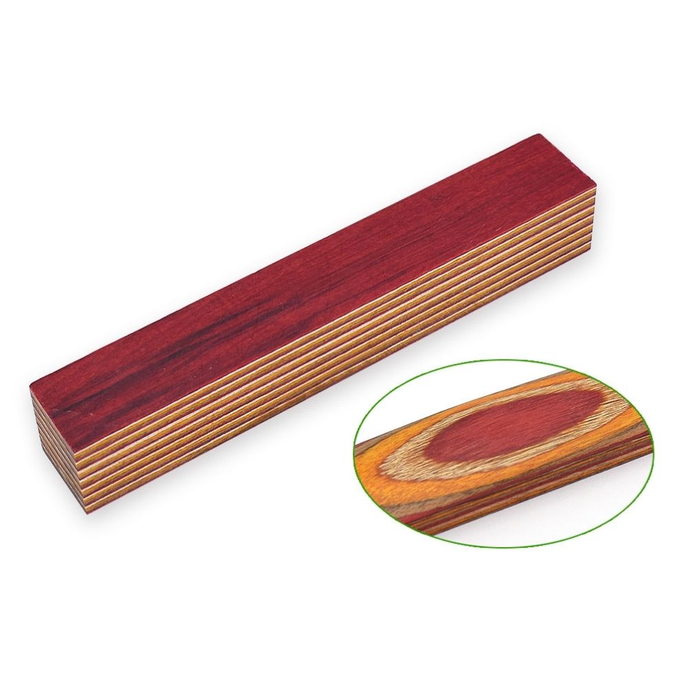 Pen blank - Stabilisiertes Schichtholz - 130x20x20 mm - Rot Weiß Gelb Kaffee - Pfeifenecke